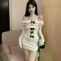 ราคา เสื้อสเวตเตอร์รัดรูป แขนยาว ปาดไหล่ เดรสผูกโบว์ รัดรูป สาวฮอต Clothing Dress (1731749796993796611)