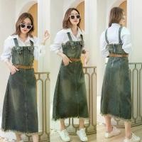 ราคา ชุดเดรสยาวสำหรับผู้หญิง, สไตล์ยีนส์, กระโปรงยาว BiB, เสื้อเชิ้ตแขนยาวสีขาว Dress Clothing Lady Women zimmermann laurel tiered dress karina white ปาร์ตี้ (1730923148091886097)