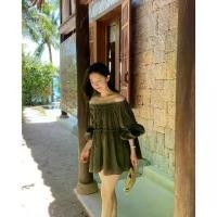 ราคา CHAWY cotton puff dress ️ C4509 เดรสปาดไหล่ เดรสปาดไหล่ 2 สี น้ำตาล ฟ้า (1731335360694748982)