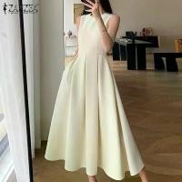 ราคา [COD] ZANZEA Korean Style Women's Dresses Fashion Round-Neck Sleeveless Summer Long Casual Dress (1731524567410640214)