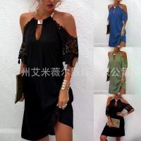 ราคา Summer European and American Women's Fashion Hook Flower Hollow Metal Halter Sexy Off-Shoulder Dress (1732066411165615481)