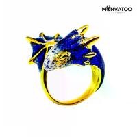 ราคา แหวนมังกรวงใหญ่สีทองลงยาสีน้ำเงินเข้ม (ชุบทอง 24k) Gold Sapphire Dragon Ring by MONVATOO London (1730253186307099496)