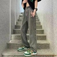 ราคา Hui Rongxin men's wear Men's Long Jeans High Waisted Cylinder, Comfortable To Wear, Elastic Waist, Adjusting The Waist With A Rope Cool With All 4 Colors, Light Blue, Black, Gray Jeans (17321318446789