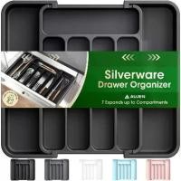 ราคา AUJEN Silverware Organizer - Expandable Kitchen Drawer Organizer, Adjustable Utensil Organizer, Cutlery Drawer Organizer for Forks, Knives, Multipurpose Kitchen Organizers and Storage Solution, Black