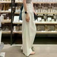 ราคา กางเกงผ้าฝ้ายลินิน สีขาวล้วนกางเกงขายาวสีขาว ผู้หญิง Women เสื้อผ้า Clothing Pants กางเกงเอวพับ (1731552439577577716)