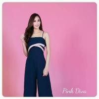 ราคา จั้มสูทขายาว Lylajumpsuit#PK4 jumpsuit ออกงาน จั้มสูทสายเดี่ยว ทูโทน by Pink Diva จัดส่งเฉพาะจุด (1732158547647301332)