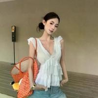 ราคา เสื้อเชิ้ต ผ้าชีฟอง สไตล์ฤดูร้อน คอวีฝรั่งเศส สีขาว แขนกุด สำหรับผู้หญิง มีชายระบาย สไตล์สั้น เสื้อชีฟองเปลือยหลัง สาวฮอต เสื้อ กราม baren bliss pink glazing (1732069965053134090)