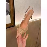 ราคา Hot Sell Pink Painted Leather High Heels with French Texture for Women Pointed toe sandals Open-back sandals Thin heel sandals (1732105866015245462)