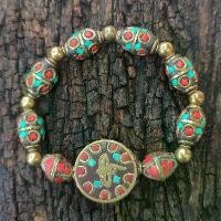 ราคา กำไลหินสัญลักษณ์เศียรช้าง หินเนปาล turquoise, red coral ขนาดข้อมือ 16 cm (1731476618058040914)