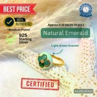 ราคา แหวนเงินชุบทองคำแท้ 925 Silver Sterling มรกตธรรมชาติ Natural Emerald (Round Faceted) Size #53 Clover Ring (1732171845728175442)