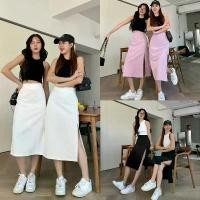 ราคา SALE ️กระโปรงยาวทรงเอผ่าหน้าผ้าไมโคร จัดส่งฟรี กทม (1731213542994380636)