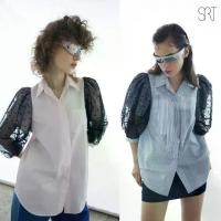 ราคา The SRT X10 Mesh Puff Sleeve Shirt เสื้อเชิ้ตแขนพองผ้าตาข่ายลายจุดสีดำ กระดุมหน้า ลายทางชมพูขาว/ลายทางฟ้าขาว (1729656263807961255)