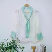 ราคา เสื้อลูกไม้ แต่งโบว์ผ้าซาตินสีเขียวมิ้นต์ Women Clothing ผู้หญิง ผ้าลูกไม้ Shirt (1731113497958386634)