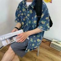 ราคา MNO.9 Shirt C166 เสื้อเชิ้ตยีนส์ แขนสั้น ลายดอกทานตะวัน เสื้อเชิ้ตลำลองชาย Man Clothing แนะนำ (1732189460933609210)