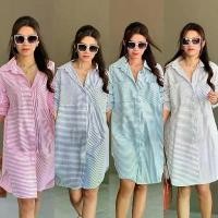ราคา mini dress shirt เดรสเชิ้ต ลายริ้ว กระเป๋าหน้า (1731700456143422809)