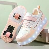 ราคา รองเท้าสเก็ตลูกกลิ้ง ไฟ LED สีชมพู แฟชั่น สำหรับเด็กหญิงและเด็กชาย รองเท้าผ้าใบเด็ก มีล้อ รองเท้าผ้าใบสองล้อ สำหรับเด็กชายและเด็ก roller shoes public (1731531641807669049)
