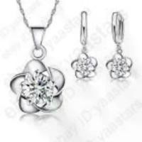 ราคา ชุดสร้อยคอเพชร ต่างหูเพชร จี้เพชร 3 ชิ้น จี้รูปดอกไม้ เงิน 925 Sterling Silver เพชร CZ ขายร้อน (1731987521248462201)