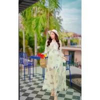 ราคา (ลด 1 ไซส์) เดรสยาว แขนยาว สีขาว ลายดอก เดรสไปทะเล งานป้าย my style สินค้าแนะนำ (1731789860403316044)