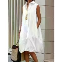 ราคา เดรสเชิ้ต สีพื้น แขนกุด ทรงหลวม คอปก [COD] black dress korean style (1732015502218200580)