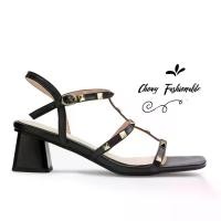 ราคา รองเท้าไซส์ใหญ่ 41-42 Rivert Style ติดหมุด เปิดเท้า ส้นตึก สูง 1.5 นิ้ว สีดำ KR1047BL (1729431519945067209)