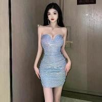 ราคา Eva Styleพร้อมส่ง⚡️COD เดรสสีน้ำเงิน เลื่อม รัดรูป เดรสแฟชั่นเซ็กซี่ กระโปรงสั้น เดรสหวานเรียบหรู ไหล่เดียว คอวี ชุดราตรี Off Shoulder Sweetheart Neck Retro Elegant Wedding Wom (1730009465341315660)