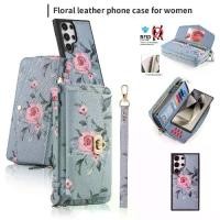 ราคา เคสโทรศัพท์มือถือ, ใช้ได้กับ Samsung S23+, S23 Ultra, S22+, S22 Ultra, S23Ultra, S22Ultra, หนังเทียมดอกไม้แฟชั่น, ลายไขว้, ซิป, กระเป๋าสตางค์, ซองหนัง, ลายดอกกุหลาบสง่างาม, มัลติฟังก์ชั่น, เคสอิสระ (1