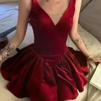 ราคา เดรสสายเดี่ยว คริสต์มาส สีแดงล้วน เอวแน่น เหมาะสำหรับฤดูใบไม้ร่วงและฤดูหนาว เดรสกำมะหยี่พองวันเกิด ไม่มีแขน คลุม (1731469906371578664)