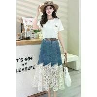 ราคา กระโปรงยีนส์ เดรสยาวผู้หญิง ลูกไม้ Dopamine เย็บปะติดปะต่อกัน ชุด สีเขียว สาวอวบ ไป งานแต่ง (1731359413088716051)