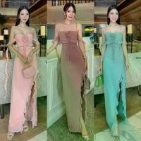 ราคา <พร้อมส่ง> VENICE เดรสสายเดี่ยว ออกงาน งานแต่ง ดินเนอร์ สีชมพู สีเขียว ตกแต่งด้วยดอกไม้ ซับในอย่างดี Women Clothing เสื้อผ้า ผู้หญิง พาสเทล ชุด ชีฟอง Dress (1731471728429467954)