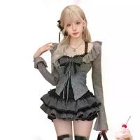 ราคา เสื้อคาร์ดิแกนกระชับสัดส่วน, สลิงสีเทาลูกไม้สีดำหวาน, กระโปรงสั้นเบา ๆ , สูทสามชิ้น, Mizhi Ya ชุด ไป งานแต่ง สีกรม เสื้อ สาย เดี่ยว กางเกง ขา สั้น (1731867791596030701)