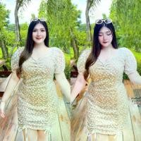 ราคา เดรสสาวอวบ เดรสลูกไม้ ปัก ผ้าฉลุ รูดหน้า มีซับใน งานแต่ง งานบวช อก38-47 เอว30-40 สพ40-46 (1729643071100389961)