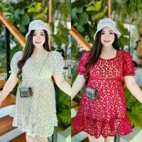 ราคา เดรสสาวอวบ เดรสดอกไม้ฉลุ ลูกไม้ ระบาย รุ่นสั้น อก38-44 เอว30-42 สพ40-50 งานบวช งานแต่ง (1729615971170683465)