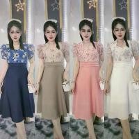 ราคา เดรสผ้าชีฟองปักดิ้นทอง แต่งกระโปรงบาบี้สุดเก๋ สวยหวาน น่ารักมากจ้า ไส่ทำงาน งานบวช งานแต่ง คาเฟ่ ได้ครบคะ Dress Women (1729583533629409441)