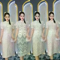 ราคา ชุดเดรสผ้าไทยประยุกต์ พิมพ์ลายไทยสุดหรู ไส่ทำงาน งานบุญ งานบวช งานแต่ง พิธีการได้ครบค่า - Women, Clothing Dress (1731372377861949601)
