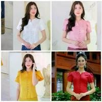 ราคา (อก32-42)เสื้อไหมลาว รุ่นคอจีบ กระดุม ใส่ออกงานบุญ งานบวช งานแต่ง ชุดพิธีการ (1729748839392905330)