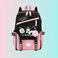 ราคา กระเป๋าเป้ผู้หญิง Sanrio Kuromi พิมพ์ลายสัตว์อนิเมะน่ารัก กระเป๋านักเรียนไบโอนิค บล็อคสีสีดำและสีชมพู ความจุมาก กระเป๋าเป้พับได้ มีสายสะพายไหล่ปรับระดับได้และซิป ปิด, วัสดุไนลอนท (1731834412114674898)