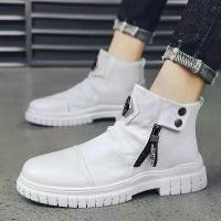 ราคา รองเท้าบูทผู้ชาย สีขาว รองเท้าผู้ชาย ฤดูใบไม้ผลิ หัวเข็มขัด กลาง-บน รองเท้าบูทหนัง ผู้ชาย ซิป ท็อปสูง รองเท้าหนังหัวโต (1730567935328618992)