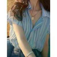 ราคา เสื้อเชิ้ต ลายทาง สีฟ้า สไตล์ฝรั่งเศส ชิคๆ คอปกโปโล แขนสั้น ลำลองฤดูร้อน ผู้หญิง เสื้อเชิ้ต Niche อเนกประสงค์ (1731220237935150728)