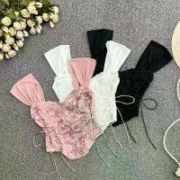 ราคา เสื้อท่อนบน เสื้อชั้นในสั้นลูกไม้ มาใหม่ สำหรับฤดูร้อน เซ็กซี่และหวาน เสื้อสายเดี่ยวก้างปลา สไตล์สาวฮอต สำหรับผู้หญิง เสื้อ กล้าม ดอกไม้ เสื้อ atipa ปาดไหล่ เสื้อ ผูกคอ สงก (1732265026430667197)