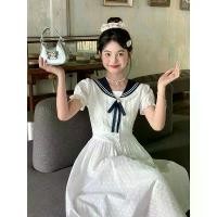 ราคา ชุดอินเทรนด์, ฤดูใบไม้ผลิเวลาโตเกียว JK, สไตล์กระโหลกหวาน, เดรสยาวคอปกทหารเรือ, เดรสกระชับสัดส่วน, สีขาว (1732046142119773490)