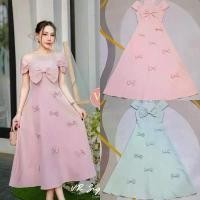 ราคา เดรสยาว เดรสออกงาน แต่งโบว์หน้า อะไหล่แน่นๆ สวยมากๆ เดรสไปงานแต่ง สีชมพู สีเขียวมิ้น งานป้าย thanyacha ขายดี (1732163151864563216)