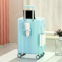 ราคา กระเป๋าเดินทางเปลือกแข็งสีมาการูน 20 นิ้ว มาพร้อมตะขอแบบพกพาและที่วางแก้ว การชาร์จ USB มุมโลหะผสมที่ทนทาน ล้อหมุน ล็อค TSA มีสีขาว สีชมพู สีฟ้า และสีดำ [COD] (1731518313314092858)