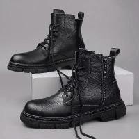 ราคา รองเท้าบูทผู้ชาย ต้นอ่อนสีทอง สไตล์อังกฤษ คลาสสิก หรูหรา หนังแท้ สีดำ รองเท้าฤดูหนาว ผูกเชือก ซิปข้าง รองเท้าบูทหุ้มข้อ (1731755070238657052)