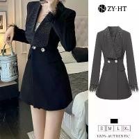 ราคา เสื้อสูทผู้หญิง สีดำ สไตล์ A-line เหมาะสำหรับทำงานและไฮท็อป ดีไซน์เสื้อสูทฝรั่งเศส 9688 เสื้อสูท (1731032784936011859)