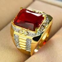ราคา แหวนบุรุษทับทิม, สีทอง, ฝังด้วยเพชรขนาดเล็กหลายเม็ด, เครื่องประดับโรโดโครเมียม, เครื่องประดับชายหล่อและหรูหรา, ทนต่อการซีดจาง, เครื่องประดับนิ้วที่มีสไตล์ (1732163046686426399)