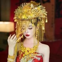 ราคา ผ้าโพกศีรษะมงกุฎฟีนิกซ์ขนาดใหญ่, มงกุฎเต็ม, มงกุฏเจ้าสาว, ผ้าโพกศีรษะงานแต่งงานของจีน, Hanfu Xiuhe, ชุดมังกรและฟีนิกซ์, มงกุฏผมชุดปังปิ้ง, สีทอง (1732152922218989371)