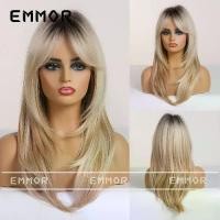 ราคา วิกผมผู้หญิง สไตล์ยุโรปและอเมริกา หน้าม้าด้านข้าง ไล่โทนสี สีทอง ผมยาวปานกลาง วิกผมดัดผม (1730029614763051071)