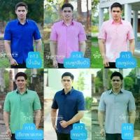 ราคา เสื้อซาฟารี สูทซาฟารี ผ้าไทย คอเชิ๊ต สีน้ำเงิน สีชมพูกลีบบัว สีชมพูอ่อน สีเขียวพาสเทล สีกรม สีเทา (อัดผ้ากาว มีฟองน้ำเสริมไหล่) (1729601948811298969)