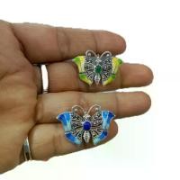 ราคา ต่างหูลงยาเข็มกลัดเงินแท้ผีเสื้อ silver92.5% สีเขียว สีน้ำเงิน (1730124100579723944)