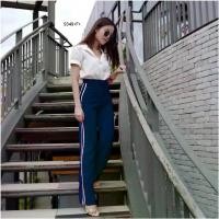ราคา The Perfect Ladies Set ชิ้น เสื้อเชิ้ตแขนสั้น + กางเกงขายาวแถบข้าง สีน้ำเงิน (1729550848600869314)
